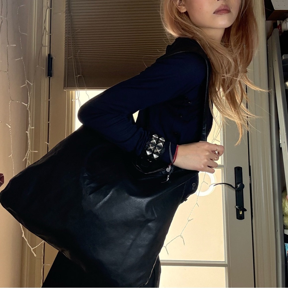 Sleek Black Faux Leather Single Strap Tote Bag